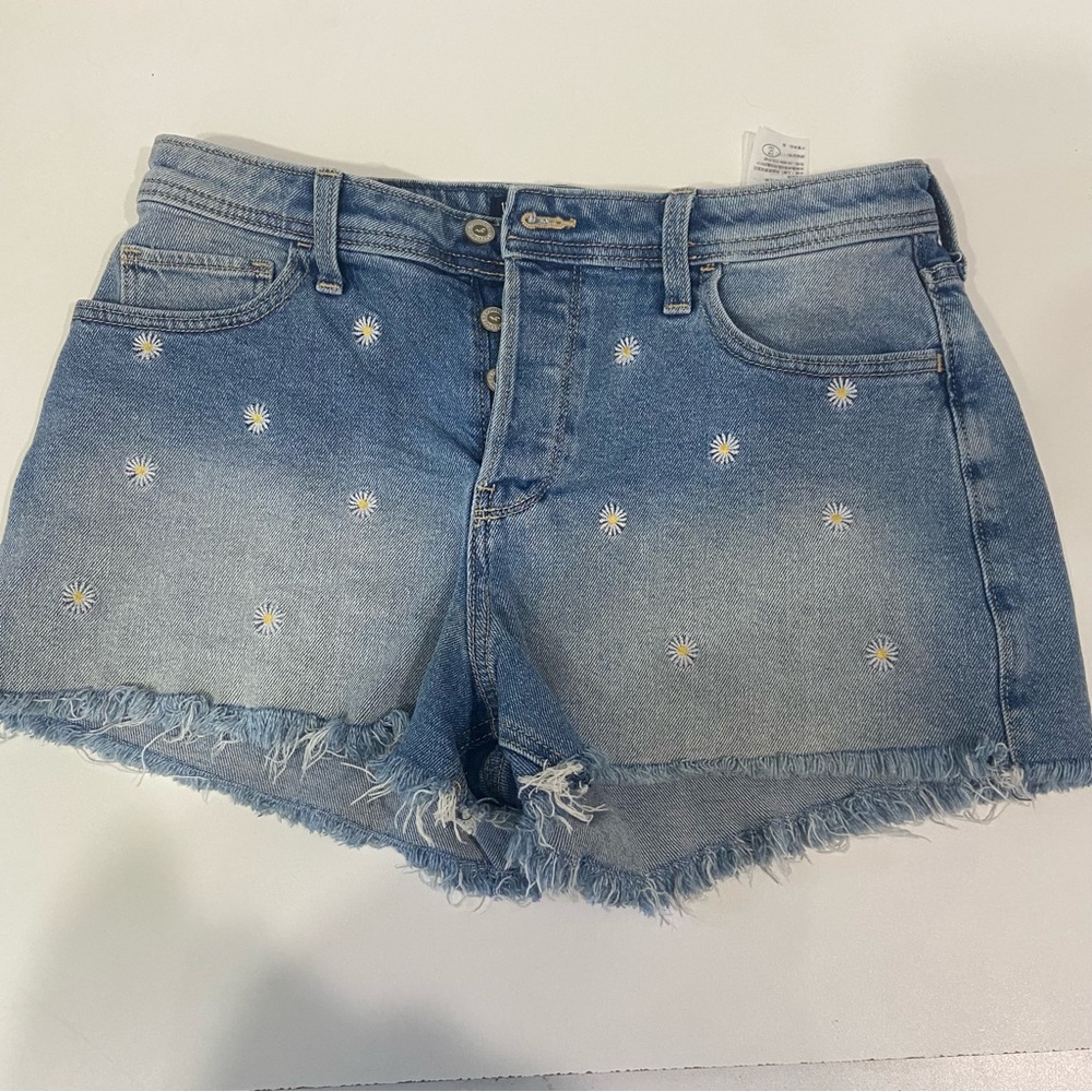 HOLLISTER  high rise  Shorts mom days flower embroidered cutoff short demin W 30
